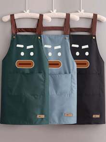 1pc Solid Color Funny Pattern Double-Sided Waterproof Barista Apron, Suitable For Hairdresser, Coffee Shop, BBQ, Bar, Catering, Painting And Other Scenarios, Unisex Home Kitchen Workwear - Multicolor - View 3