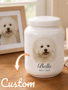 Personalized Pet Cremation Urn, Ceramic Memorial Jar With Lid, Customizable Photo Or Name, Pet Dog Cat Memorial Keepsake, Condolence Gift - Multicolor - View 1
