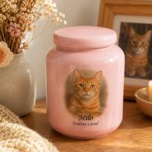 Personalized Pet Cremation Urn, Ceramic Memorial Jar With Lid, Customizable Photo Or Name, Pet Dog Cat Memorial Keepsake, Condolence Gift - Multicolor - View 4