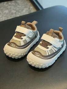Unisex Baby Colorblock Patchwork Casual Walking Shoes, Hook & Loop Anti-Collision Closed Toe Soft Sole Non-Slip Infant Sports Shoes - Khaki - View 5