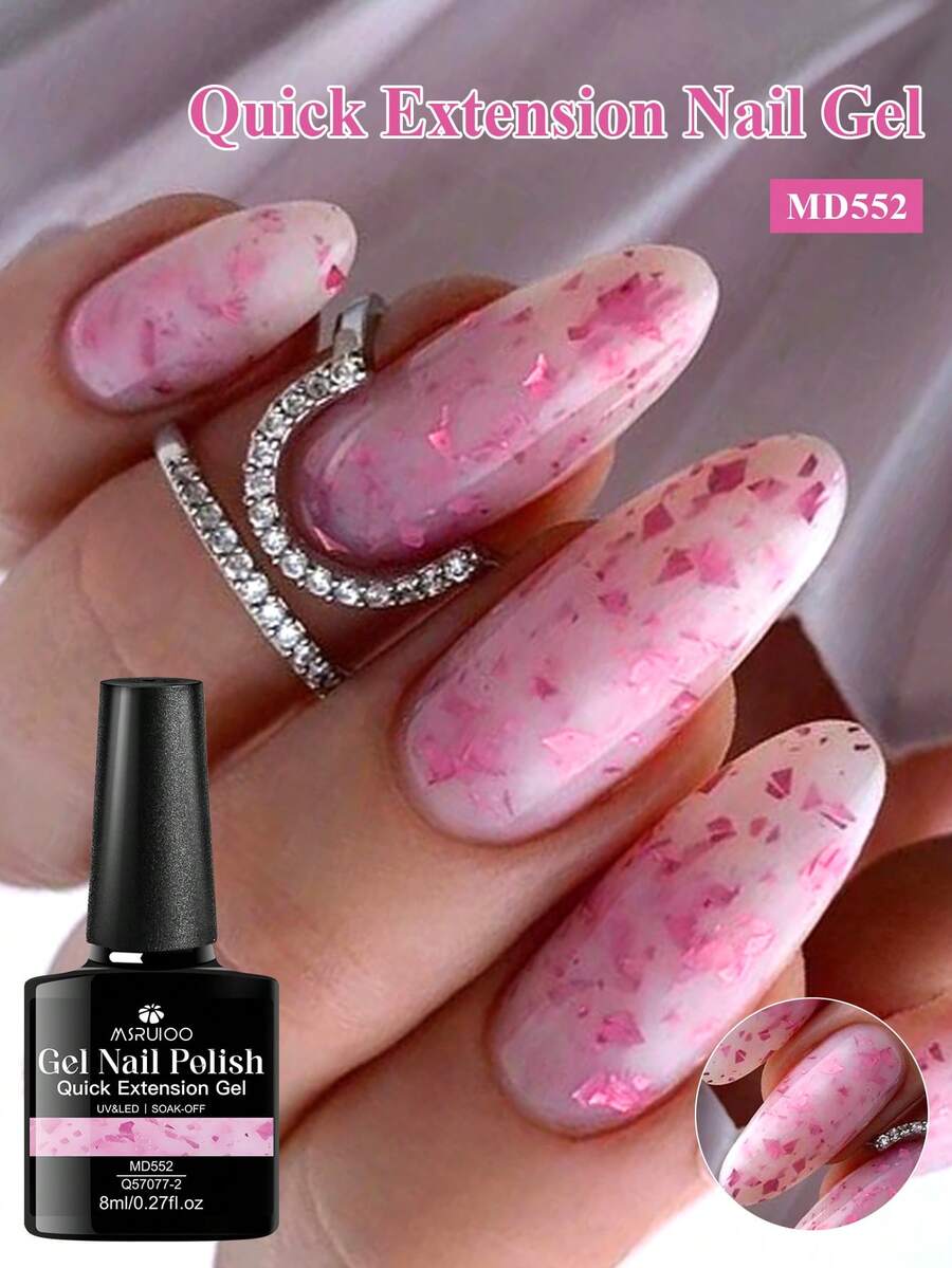 MSRUIOO 1pc 8ml Quick Extension Nail Gel Polish , Glitter Sequins Builder Gel Varnish For Finger Extend , UV LED Cured, Long Lasting Nails, Semi Permanent Soak Off Nail Extension Gel For Manicure Home And Salon Nail Supplies