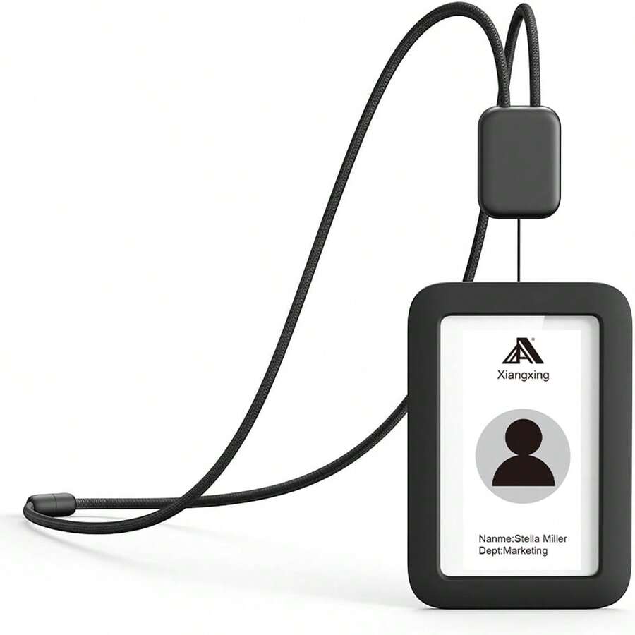 ID Card Lanyard, Silicone ID Card Holder Business Card Protective Case, With Retractable Cord, Quick Release Buckle, 2 Card Slots, Suitable For Office Staff, Teachers, Employees, Cruise Black - Silicone Card Sleeve - View 1