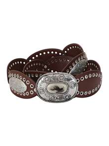 1pc Women's Smooth Buckle Chain Decor Vintage Artistic Waist Belt, Brown Versatile Leather Belt For Men And Women - Waistband - View 5