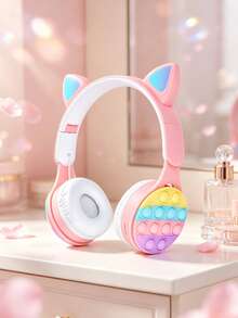 Gerripuer Over Ear Headphones With Led Lights , Cheap Gift , Scalable , Foldable , Hifi Deep Bass , Wireless , Suitable For Girls , Students , Online Course And Relaxation - Berwarna merah muda - View 3
