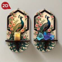 2D High Definition Flat Print Peacock Floral Art Decorative Wall Hanging Shelf, Multi-Functional Storage Rack, Candle Holder Key Rack, Wall Art Decoration, Suitable For Living Room Bedroom Dining Room Decoration, Halloween Christmas Decorative Ornament - A - View 1