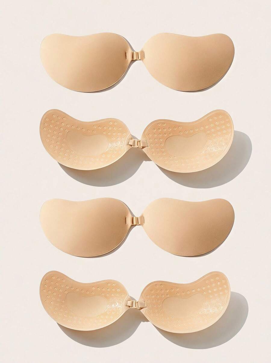 SHEIN Reusable Seamless Sticky Bra Invisible Push Up Bra Strapless Backless Self-Adhesive Breast Lift Pasties Front Closure Gathering Women Intimates - Apricot - View 1