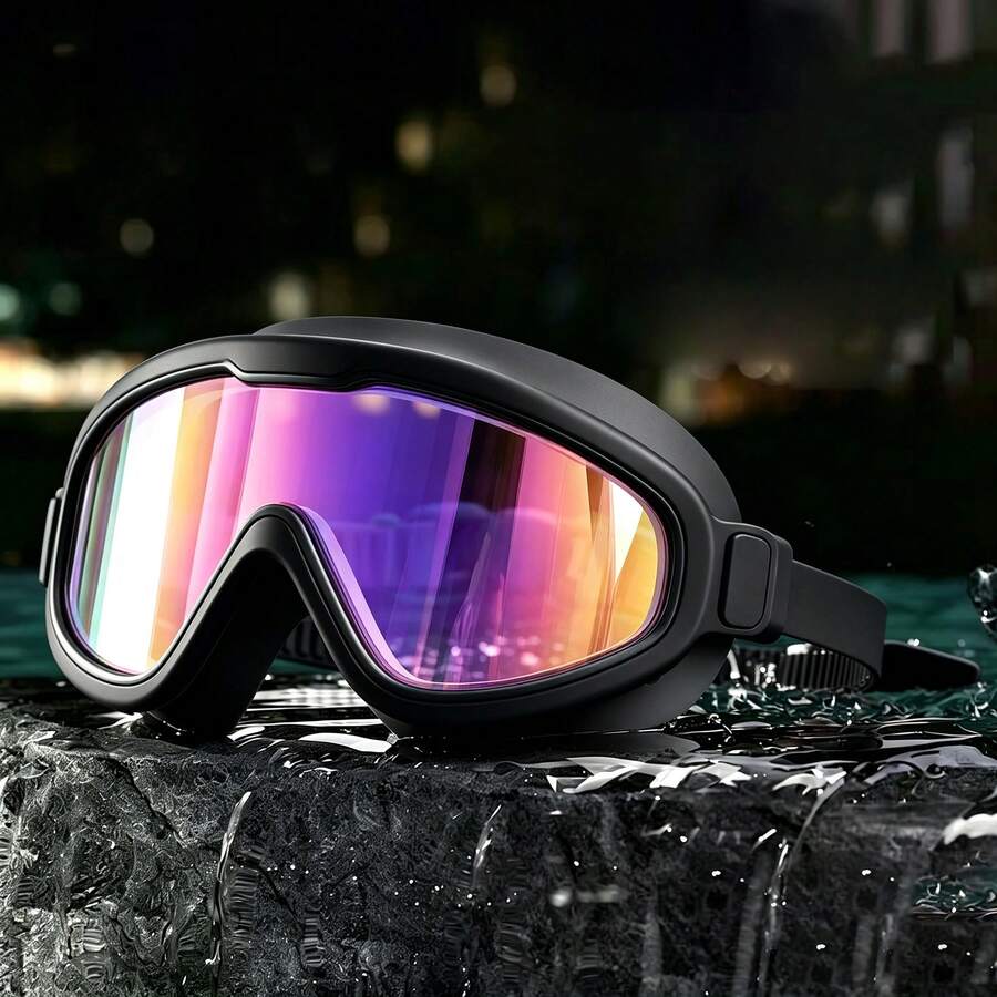 1pc Electroplated Anti-Fog Waterproof High Definition Swimming Goggles Silicone Material Large Frame Wide Vision Unisex Outdoor Swimming Competition Racing Equipment Water Sports Accessories