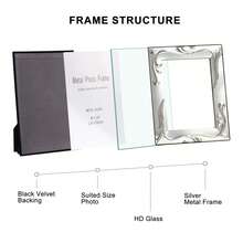 4*6" & 5*7" Glossy Silver Metal‑Glass Photo Frames With Embossed Scrollwork Pattern, Horizontal & Vertical Display For Home Decor - 1PC - View 4