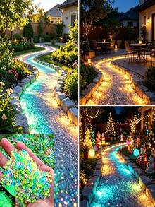 1000pcs/Bag Fluorescent Glow Resin Pebbles, Fluorescent Glow Stones, Suitable For Garden Landscape, Aquarium Fish Tank Bottom Sand, Vase Tank Filling, Glow Under Black Light - Multicolor - View 3