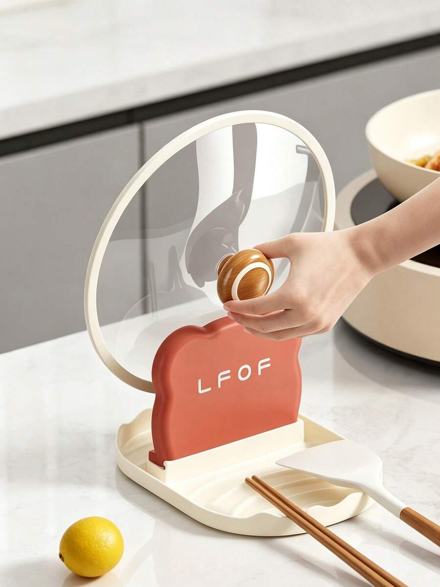Pot Lid & Utensil Holder With Drip Tray, Multi‑Purpose Kitchen Countertop Organizer For Pan Lids Spatulas Ladles Spoons, Plastic Stove Side Storage Rack For Cooking Utensils Organization