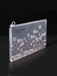 1 Set Transparent Waterproof Zipper File Folder A4 Size Pink Cherry Blossom Pattern Suitable For Office, Home, Travel And Other Occasions Stationery Supplies School Supplies Back To School Essentials Adult Stationery Set Utilies Colares - Sets - View 5