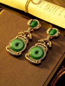 1 Pair Women's Fashion Jewelry Earrings, Luxurious Light Luxury Jade Peace Buckle Chinese Style New Chinese Heavy Work Earrings, Suitable For Daily Wear And Vacation - Multicolor - View 8