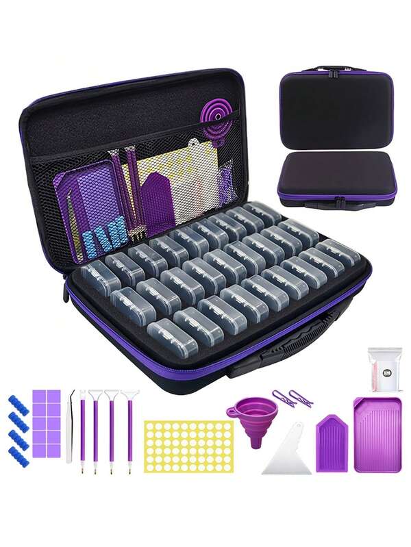 Large Capacity Diamond Painting Storage Box With 27 Removable Bead Storage Boxes, Portable Organizer For Diamond Art Sets, Embroidery Pens, Tweezers, Beads And Other Accessories, Shockproof EVA Travel Tote Bag For Crafting Enthusiasts
