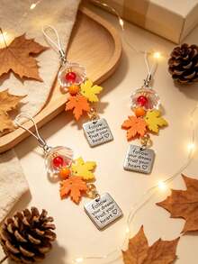 Autumn Maple Leaf Wind Chime Pendant, Acrylic And Metal Beaded Phone Chain Keychain With Inspirational Text Tag, Suitable For Phone Case, Backpack, Handbag, Car Rearview Mirror Hanging Decoration, Autumn Festival Daily Accessory Holiday Decoration Gift - Multicolor - View 1