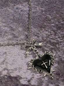 1pc Dark Gothic Punk Bow-Shaped Faux Short Blade & Sharp Knife Faux Tool Pendant, Suitable For Women's Y2k Party Jewelry Necklace - Silver - View 8