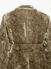 YROOE Women's Autumn/Winter Gold Embossed Velvet Lapel Wrap Tie Waist Long Sleeve Slim Fit Blazer - Gold - View 9