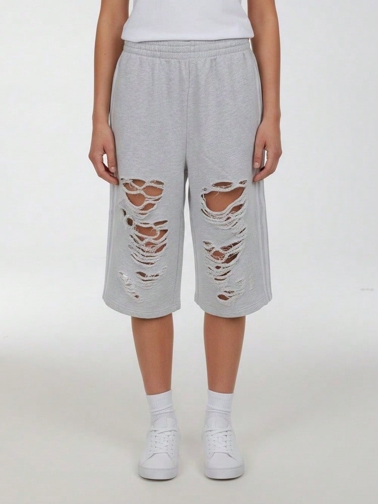 Adidas Originals Women's KNIT JORTS W Distressed Knit Sports Shorts LC6461 - Grey - View 1