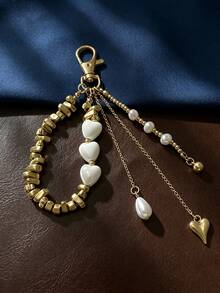 1Pc Luxury Alloy Heart Pendant Keychain Elegant Multi-Layer Tassel Pearl Decor Bag Charm Premium Ornament Gift For Daily Accessory Decoration - Multicolor - View 5