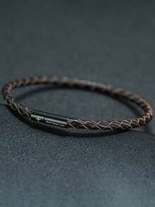 Fashion Handmade 4mm Genuine Leather Bracelet Bangle Black Easy Hook Letter Cross For Men Armband Jewelry Men - Men's Leather Bracelets - View 3