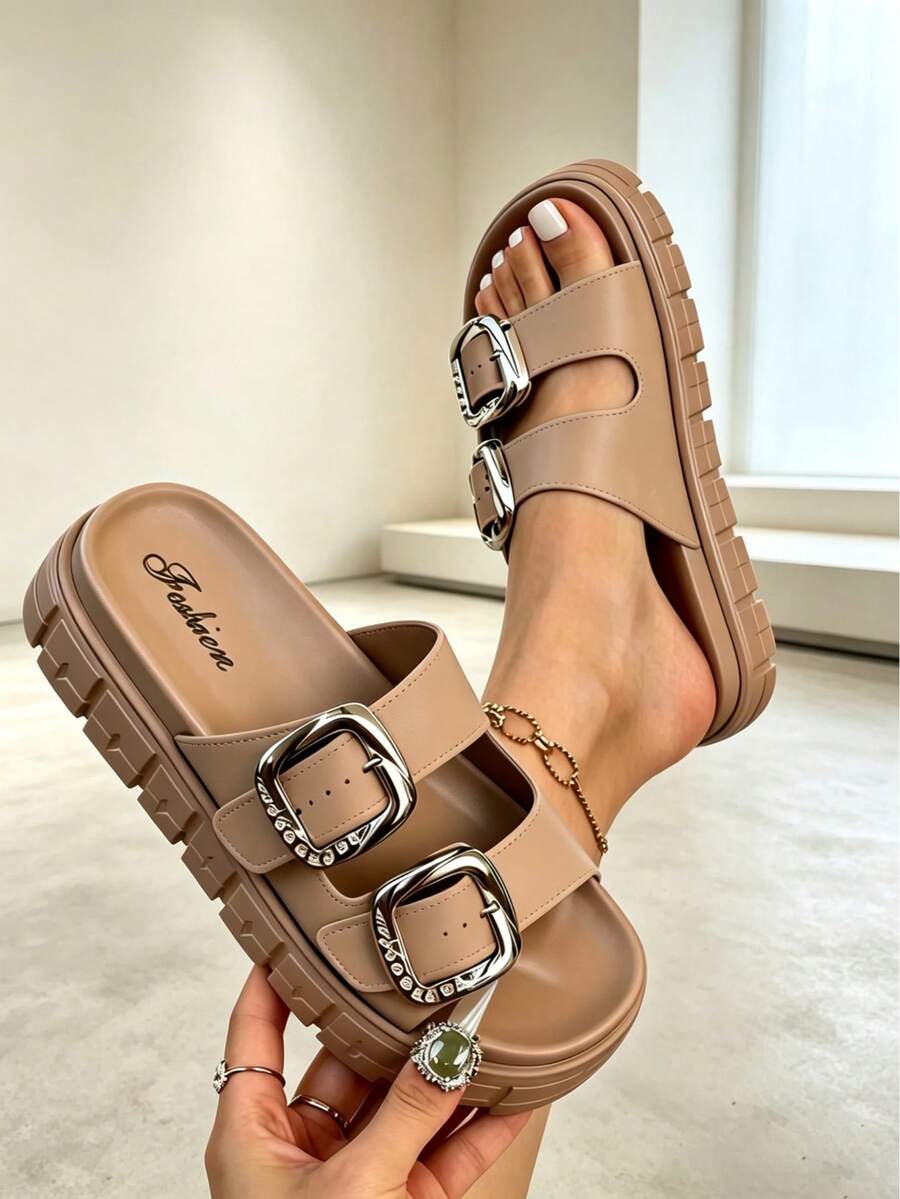 FZY New Women's Home Slippers, Casual Sandals, Thick-Soled Slippers, Non-Slip Design, Comfortable Materials, Ergonomic Design, High-Quality Home Slippers - Khaki D - View 1