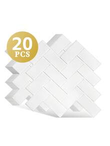 WalDecoo 4pcs/10pcs/20pcs 2mm Thick White Herringbone Pattern Self-Adhesive Wall Tiles, 3D Peel And Stick Wall Stickers, Waterproof Removable Wall Tile Decor For Kitchen Bathroom Walls - VP401 - View 10