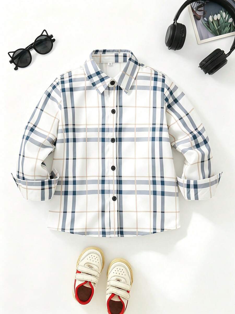 Young Boy Spring/Autumn Striped Long Sleeve Collared Casual Shirt - Multicolor - View 1