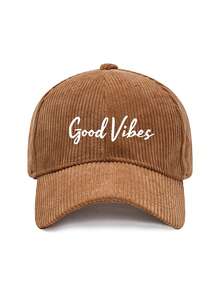 1pc/2pcs Vintage Corduroy Baseball Cap For Women, Printed With "Good Vibes" Letter, Adjustable Strap, Spring/Autumn Street Style Hat - Multicolor - View 12
