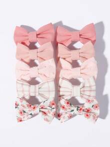 10pcs Basic Plaid Floral Bow Hair Clips, Sweet Girl Campus Side Bangs Hair Accessories, Princess Style - Mixed color - View 6