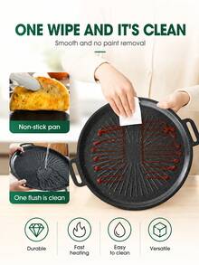 Kitchen Cookware Round Maifan Stone Frying Pan With Dual Handles, Oil Draining Steak Grill Pan, Gas Stove Compatible, Home Camping Gathering Roasting Pan, Halloween Christmas Holiday Party BBQ Special Pot - View 3