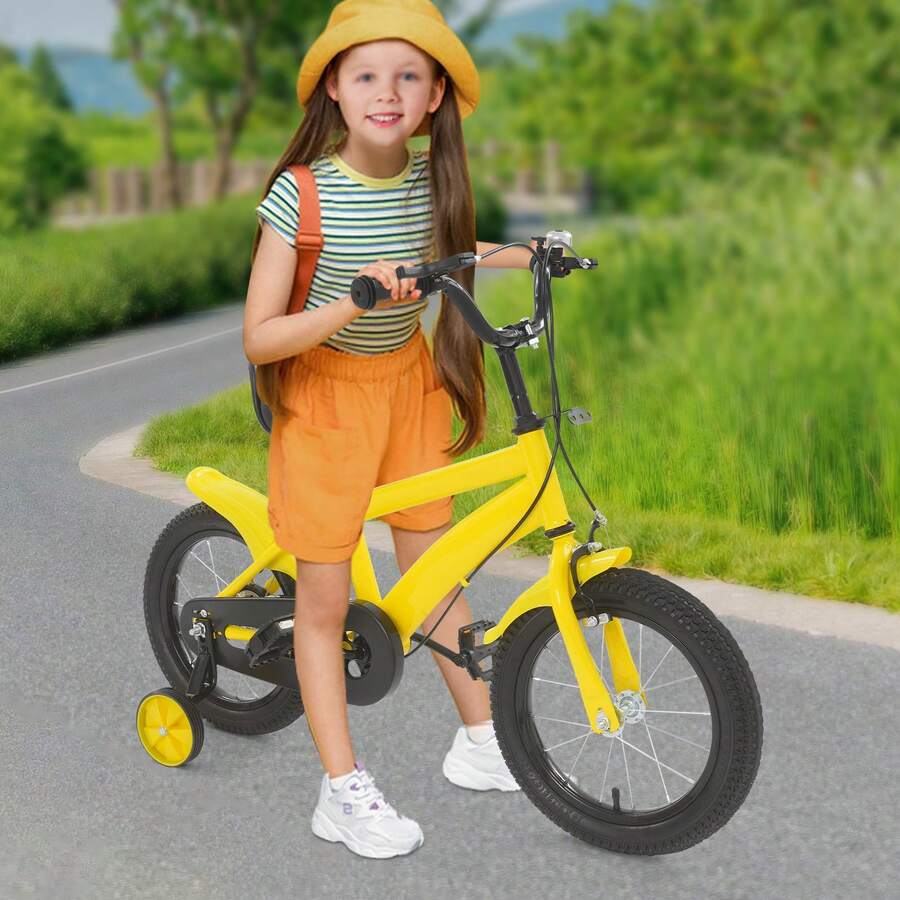 Yellow And 's Bicycle With Seat Handle 14'' Children's Bicycle With Handbrake For Children's Riding, Lessons, Recreation - Yellow+ Black - View 1