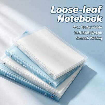 1pc Blue & White Transparent Loose-Leaf Notebook, A5 Detachable Metal Binder, Transparent Frosted Cover, Customizable Pages, Smooth Writing Experience, Suitable For Classroom Notes, Knowledge Point Summarization, Exam Preparation, Daily Planning, Scrapbooking, Reading Excerpts, Study Planning, Office Memo Recording, Notebook Enthusiasts, Minimalist Style Loose-Leaf Notebook, Back To School Season, School Opening Season, Christmas Gift, Halloween Gift, Thanksgiving Gift