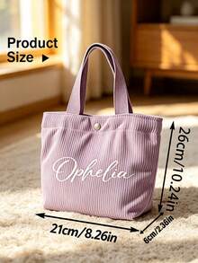 Customized Personalized Corduroy Tote Bag, Easy To Carry, Suitable For Storing Personal Items, Ideal For Daily Commute, Shopping, Short Trips - Multicolor - View 7