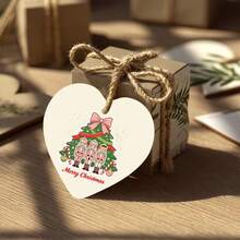 50pcs Merry Christmas Heart-Shaped Gift Tags With Jute Rope, Featuring Nutcracker Trio Surrounding Pine Tree And Candy Cane Design, Suitable For Gift Wrapping, Gift Sealing, Packaging Decoration, Adding Playful Charm To The Holiday - Sets - View 5