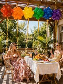 61pcs/Set Rainbow Color Balloon Cluster Ceiling Hanging Balloon Set, Includes Gold Ribbon, Multiple Colors Latex Balloons, Suitable For Rainbow Birthday Party, Rainbow Theme Party, Candy, Lawn Picnic Gathering, Decoration - Multicolor - View 6