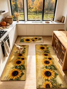 1pc Autumn Harvest Sunflower Kitchen Rug, Summer Fresh Style, Decorative Rug, Bedroom Decor, Small Rug, Carpet, Home Decor, Living Room Rug, Living Room Small Rug, Bedroom Rug, Living Room Home Decor, Outdoor Rug, Washable Rug - Multicolor 6 - View 2