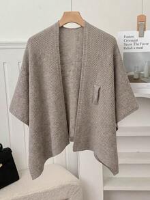Women's Comfortable Knit Cardigan, Loose Fit, V-Neck, Asymmetrical Hem With Fashionable Knot Detail, Suitable For Autumn - Khaki - View 8