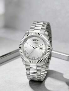 Jam Tangan Quartz Mewah Pria GUESS, Tampilan Tanggal dan Hari, Tali Stainless Steel Dua Warna, Tahan Air 50M, GW0265G8 - Perak - View 14