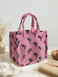 1 buah Tas Tote Corduroy Motif Kartun, Penutup Kancing Jepret, Tas Tangan Lucu, Tas Bekal Makan Siang yang Dapat Digunakan Kembali untuk Siswa, Sekolah, dan Belanja Sehari-hari di Luar Ruangan - Hot Pink - View 15