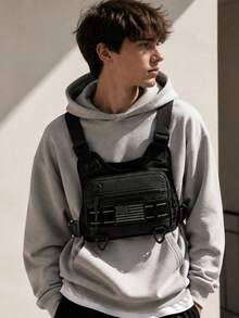 Men's Tactical Chest Bag, Black Adjustable Shoulder Strap Multi-Pocket Chest Bag, Suitable For Running And Outdoor Use - Multicolor - View 3