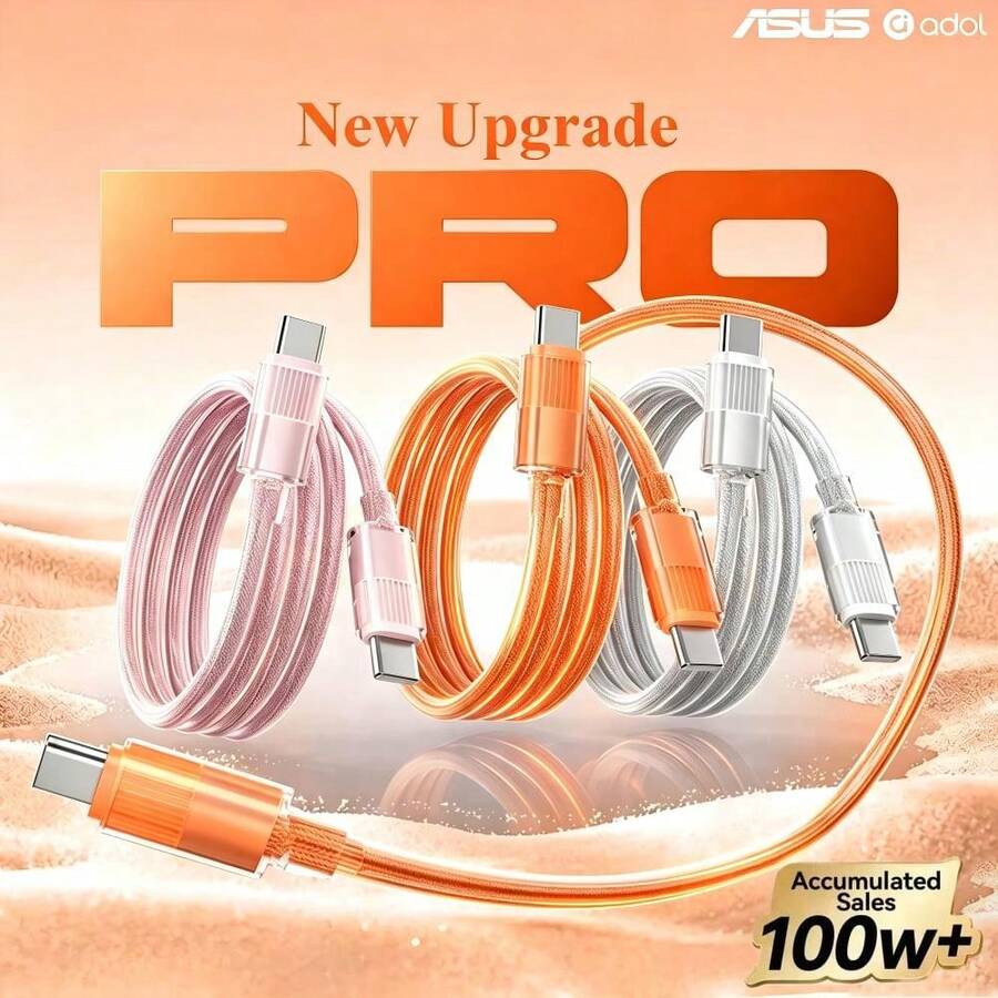 ASUS Adol 100W USB-C 轉 USB-C 快充數據線，4層散熱編織線，低溫防過熱充電線，多色可選，相容 iPhone 17 Pro Max 16 15 系列與 Type C 設備
