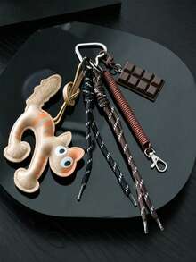 Cute Leather Cat Bag Charm Keychain, Cat Pendant With Chocolate Charm And Braided Rope Tassel, Bag Charm, Car Interior Charm, Car Keychain. Sweet Coffee Tone Bag Accessory Gift, Suitable For Women And Girls, Gift For Women, Birthday, Holiday Gift. - Multicolor - View 6