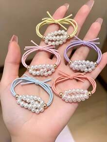 5/10pcs Pearl Hair Ties For Women, High Elasticity 4-Strand Hair Bands, Fresh Daily Hair Styling - Multicolor - View 2