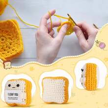 1pc Handmade Crochet Toast Figurine With I LOAF YOU Text Card, Mini Knitted Bread Shaped Ornament, Small Desktop Table Decor Statue For Home Office Shelf, Practical Gift For Coworkers, Friends And Family - Multicolor - View 3
