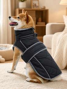 Warm Dog Winter Jacket, Collar With Built-In D-Ring, Reflective High Neck Fleece Vest, Adjustable Cold Weather Snow Jacket, Suitable For Small And Medium-Sized Dogs To Wear - Black - View 2