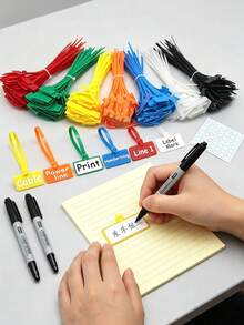Reusable Nylon Self-Locking Cable Ties With Marker Labels, Includes Blank Labels And Marker Pen, Suitable For Network Cable Organization, Data Recording And Home Cable Management - Multicolor - View 2