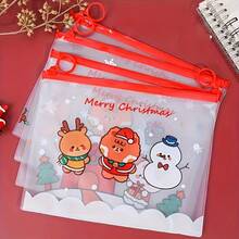 12/24pcs Christmas Cartoon PVC Zipper File Bags, Gift For Friends And Colleagues, Cute Transparent Stationery Storage Bags, Multi-Functional Gift - A - View 6