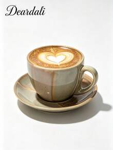 DearDali 1pc Glazed Ceramic Coffee Cup And 1pc Saucer Set, Vintage Colorblock Cup And Saucer, Wabi-Sabi Gradient Cup, Suitable For Latte, Cappuccino, Hot Chocolate, Tea, Coffee Lovers, Gathering, Afternoon Tea, Can Be Used As Gift Or Back To School - Multicolor - View 13