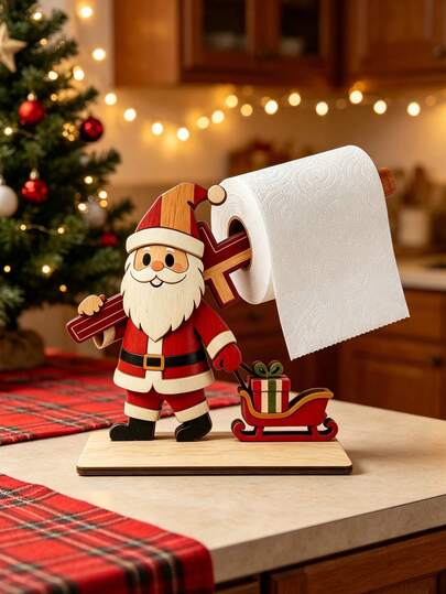 Christmas Decoration Kitchen Paper Towel Holder - Desktop Countertop Roll Holder, For Display And Storage, Fabric Storage Rack, Santa Claus Fun Design, Suitable For Kitchen, Bathroom, Living Room, Dining Room, Christmas Warm Decoration Ornament