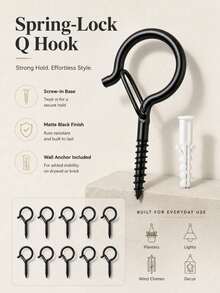 12pcs Q-Shaped Hooks With Clips, Outdoor String Light Hooks, Windproof Screw Hooks For Hanging Outdoor String Lights, Christmas Lights, Plants And Hanging Baskets - One Size Fits All - View 2