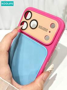 KOOLIFE Luxury Ins Style Summer Dopamine Color Block Phone Case, Compatible With IPhone 17 Pro Max, New 16 Pro Max, 15 Pro Max, 13 Pro, 13, 14 Pro Max - Magenta Edge + Blue Backplate - View 4